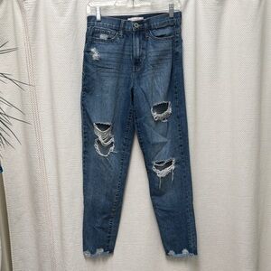 SO Distressed Mom Jeans in Blue